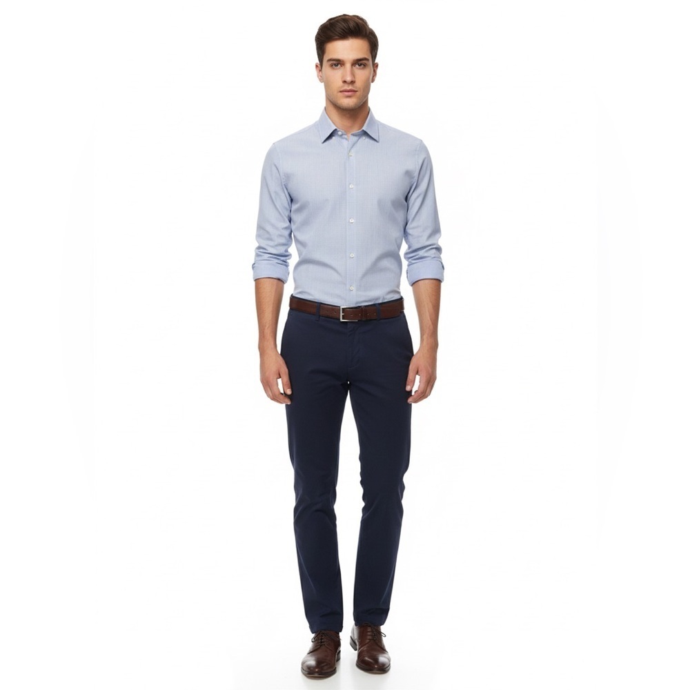 John Varvatos USA Slim Fit Light Blue Micro Check Button Down Shirt 16 34/35